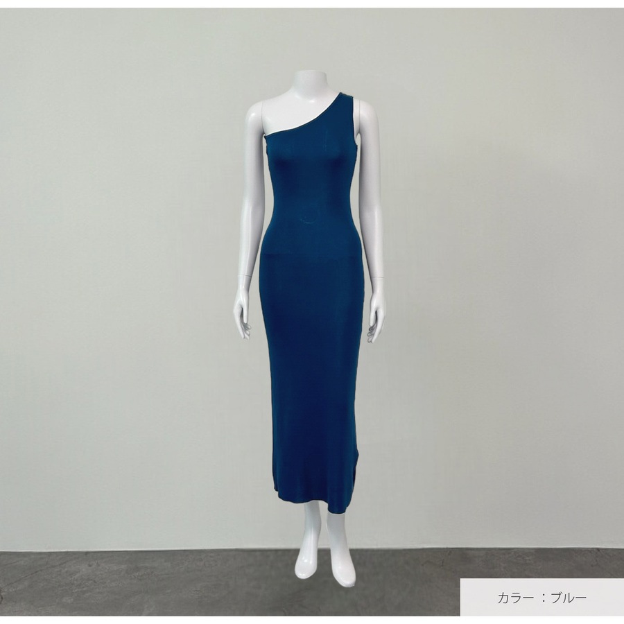 ワンピース ニット ノースリーブ アシンメトリー タイト ロング フリーサイズ 春服 夏服 韓国 JOCOSA 5011