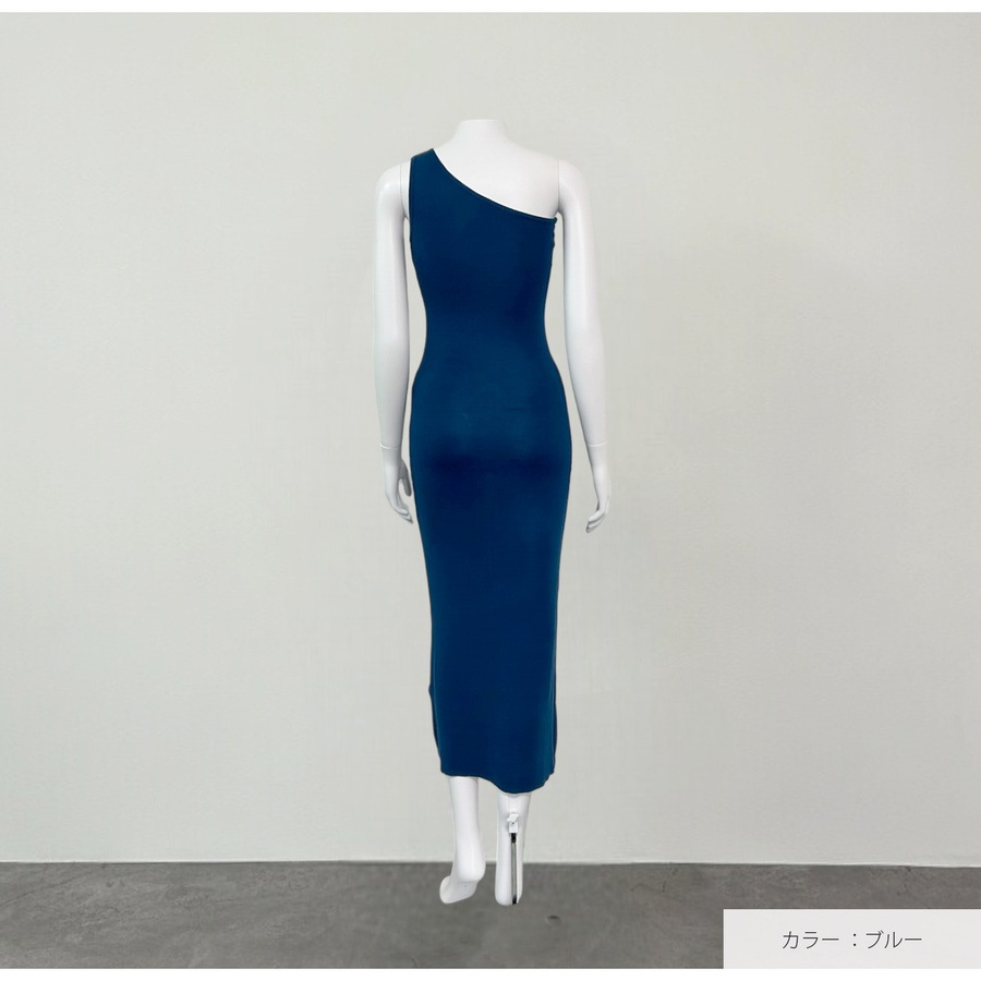 ワンピース ニット ノースリーブ アシンメトリー タイト ロング フリーサイズ 春服 夏服 韓国 JOCOSA 5011