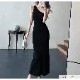 ワンピース ニット ノースリーブ アシンメトリー タイト ロング フリーサイズ 春服 夏服 韓国 JOCOSA 5011