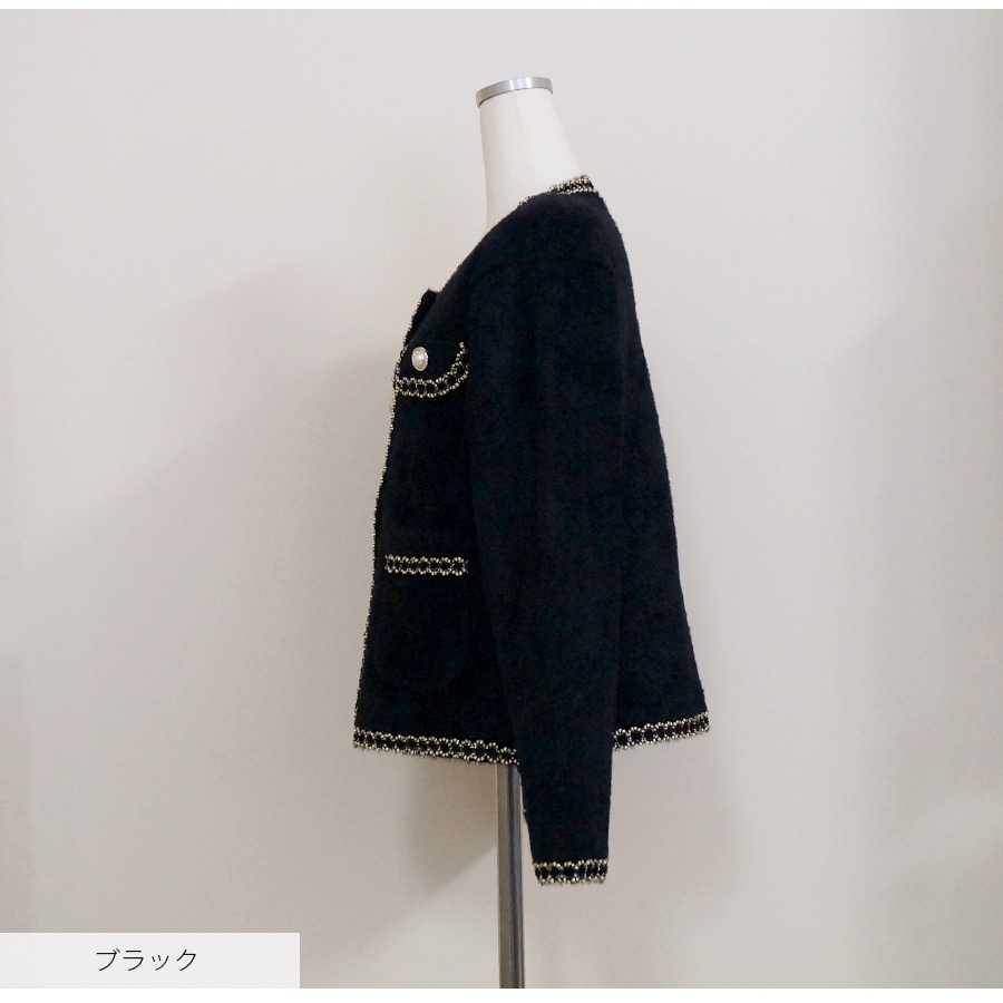 ジャケット ノーカラー 春 アウター スプリングアウター ブルゾン 長袖 ボタン ポケット オフィスカジュアル 韓国ファッション 秋 大人 シンプル 上品 豪華 刺繍 レース おしゃれ かわいい レディース 新作 ブラック 黒 ホワイト 白 フリーサイズ JOCOSA 8371