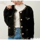 ジャケット ノーカラー 春 アウター スプリングアウター ブルゾン 長袖 ボタン ポケット オフィスカジュアル 韓国ファッション 秋 大人 シンプル 上品 豪華 刺繍 レース おしゃれ かわいい レディース 新作 ブラック 黒 ホワイト 白 フリーサイズ JOCOSA 8371