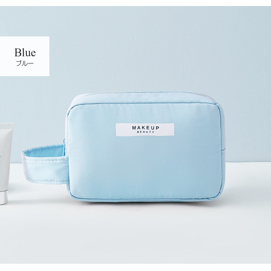 化粧ポーチ メイクポーチ 小物入れ 撥水 防水 小 携帯用 大容量 化粧品 コスメ 収納 リップ メイク道具 旅行 ペンケース おしゃれ かわいい シンプル ワンポイント ロゴ ポケット 裏地付き 持ち運び 春 夏 秋 冬 新作 グレー 灰 ピンク グリーン 緑 ブルー 青 JOCOSA 9027