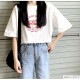 ロゴ Tシャツ オーバーサイズ 半袖 トップス シャツ カットソー ゆったり 秋 夏 春 ラウンドネック シンプル カジュアル ストリート スポーティ ルームウェア 無地 韓国ファッション 大人 レディース ホワイト ダークグレー M L JOCOSA 7145