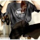 ロゴ Tシャツ オーバーサイズ 半袖 トップス シャツ カットソー ゆったり 秋 夏 春 ラウンドネック シンプル カジュアル ストリート スポーティ ルームウェア 無地 韓国ファッション 大人 レディース ホワイト ダークグレー M L JOCOSA 7145