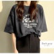 ロゴ Tシャツ オーバーサイズ 半袖 トップス シャツ カットソー ゆったり 秋 夏 春 ラウンドネック シンプル カジュアル ストリート スポーティ ルームウェア 無地 韓国ファッション 大人 レディース ホワイト ダークグレー M L JOCOSA 7145