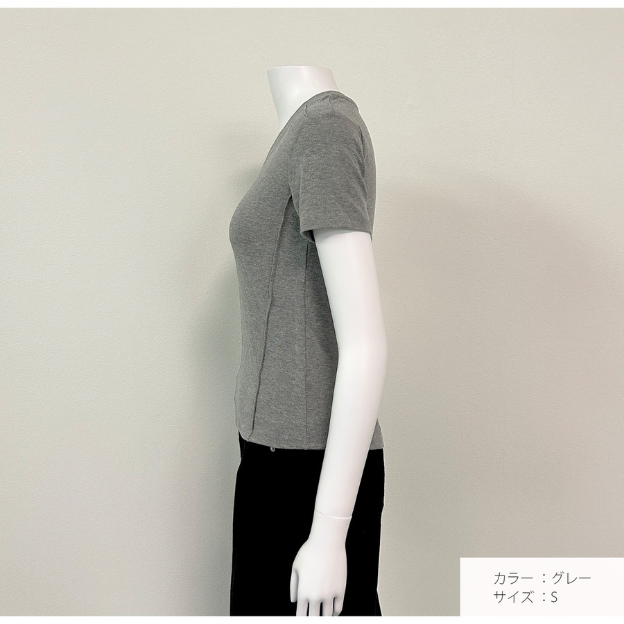 トップス 半袖 Vネック 伸縮 エッジライン スリム 韓国ファッション レディース S M L JOCOSA 7265