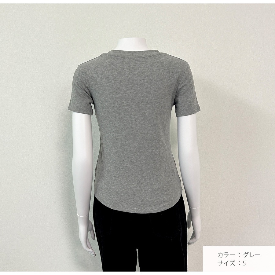 トップス 半袖 Vネック 伸縮 エッジライン スリム 韓国ファッション レディース S M L JOCOSA 7265