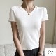 トップス 半袖 Vネック 伸縮 エッジライン スリム 韓国ファッション レディース S M L JOCOSA 7265