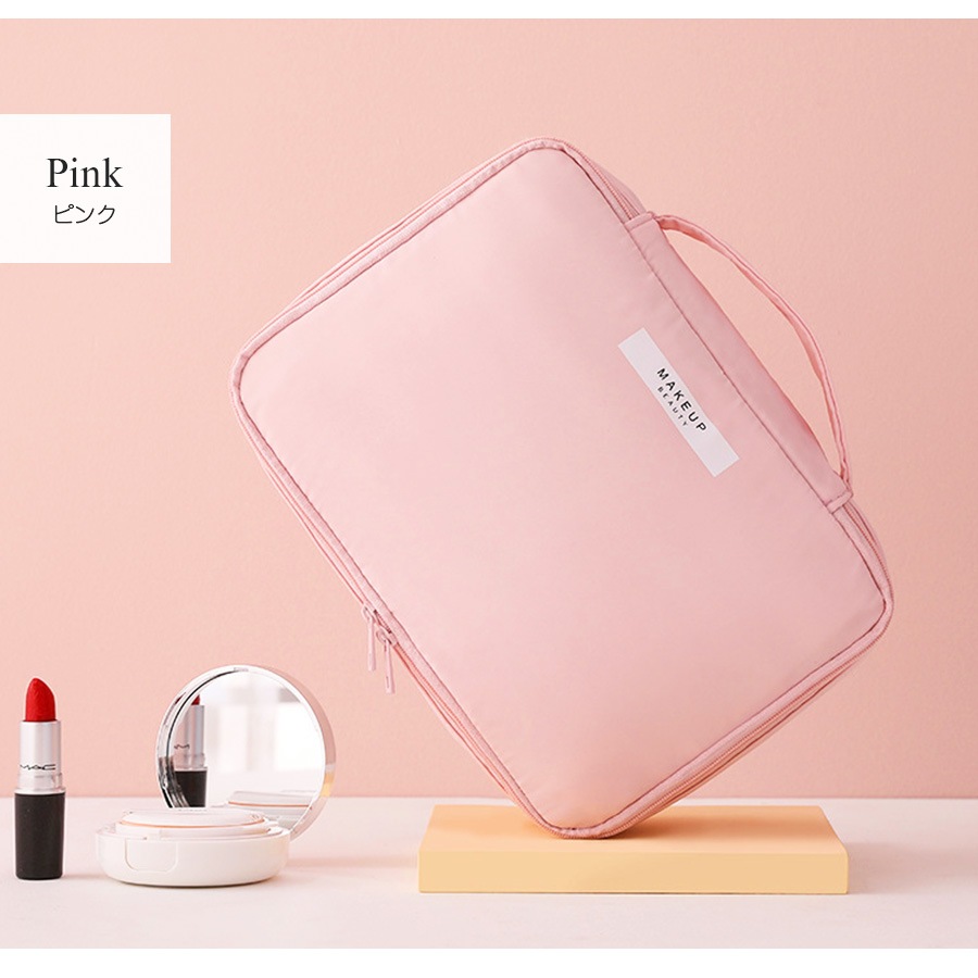 化粧ポーチ メイクポーチ 小物入れ 撥水 防水 大 携帯用 大容量 化粧品 コスメ 収納 リップ メイク道具 旅行 ペンケース おしゃれ かわいい シンプル ワンポイント ロゴ ポケット 裏地付き 持ち運び 春 夏 秋 冬 新作 グレー 灰 ピンク グリーン 緑 ブルー 青 JOCOSA 9026