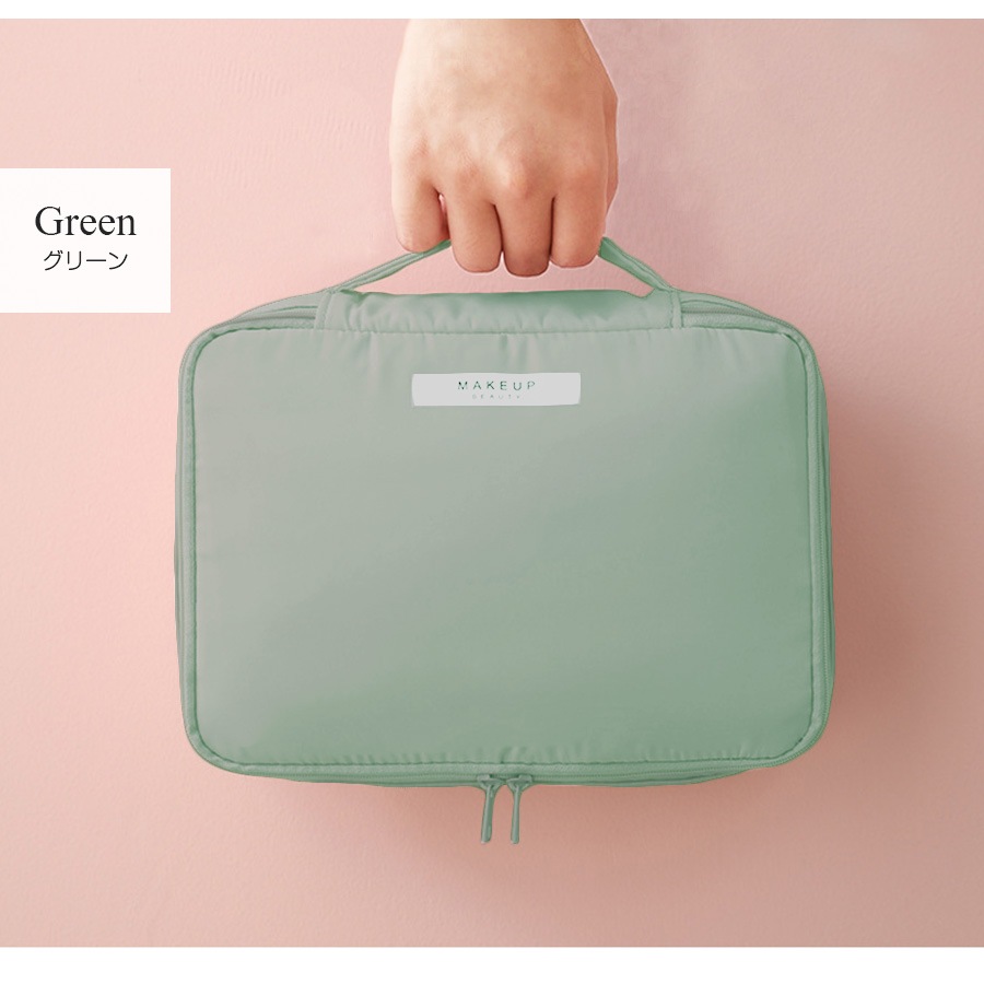 化粧ポーチ メイクポーチ 小物入れ 撥水 防水 大 携帯用 大容量 化粧品 コスメ 収納 リップ メイク道具 旅行 ペンケース おしゃれ かわいい シンプル ワンポイント ロゴ ポケット 裏地付き 持ち運び 春 夏 秋 冬 新作 グレー 灰 ピンク グリーン 緑 ブルー 青 JOCOSA 9026