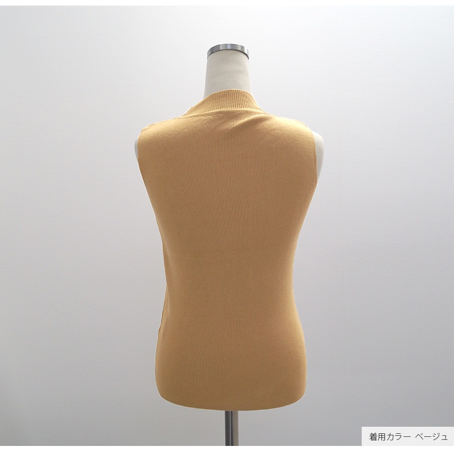 サマーニット ノースリーブ 夏 無地 ボトルネック トップス オフィスカジュアル きれいめ タンクトップ 韓国ファッション 大人 レディース 春 秋 ブラック ホワイト レッド ベージュ アイスグリーン ダークグリーン アイボリー フリーサイズ JOCOSA 7144