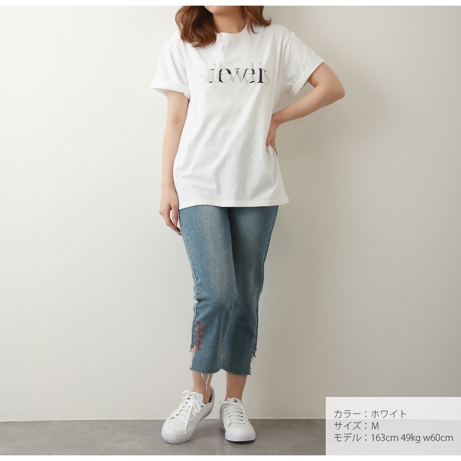 ロゴTシャツ プリント オーバーサイズ 半袖 Uネック ロゴ 韓国ファッション レディース 春 夏 秋 新作 ブラック ホワイト グレー グリーン M L XL JOCOSA 7203