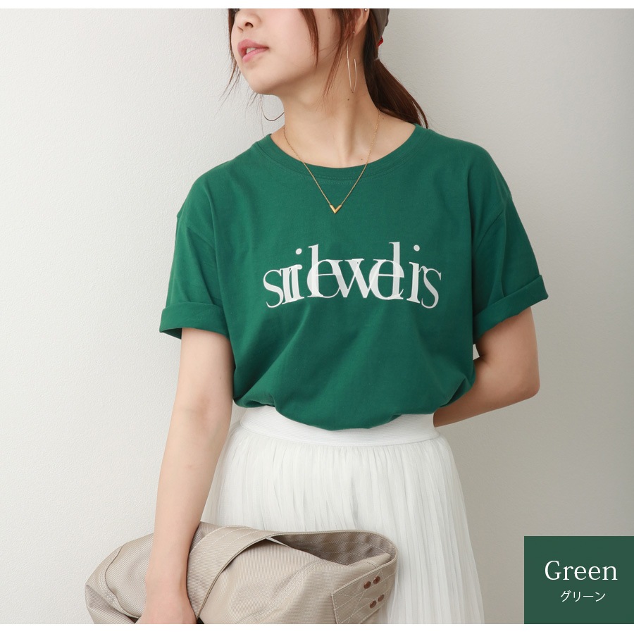 ロゴTシャツ プリント オーバーサイズ 半袖 Uネック ロゴ 韓国ファッション レディース 春 夏 秋 新作 ブラック ホワイト グレー グリーン M L XL JOCOSA 7203