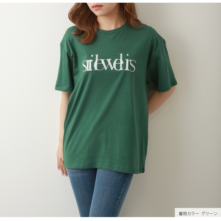 ロゴTシャツ プリント オーバーサイズ 半袖 Uネック ロゴ 韓国ファッション レディース 春 夏 秋 新作 ブラック ホワイト グレー グリーン M L XL JOCOSA 7203