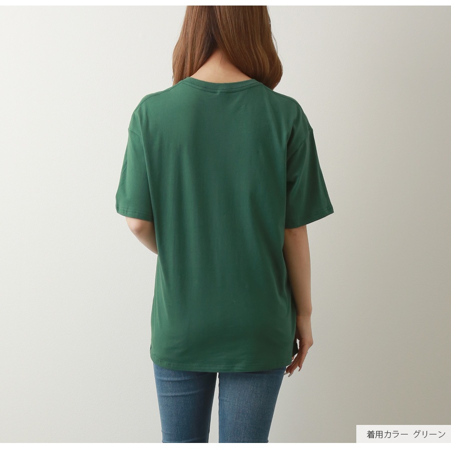 ロゴTシャツ プリント オーバーサイズ 半袖 Uネック ロゴ 韓国ファッション レディース 春 夏 秋 新作 ブラック ホワイト グレー グリーン M L XL JOCOSA 7203