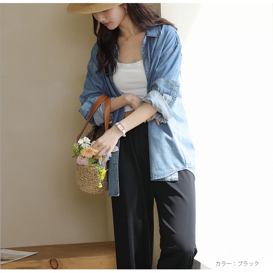 ストレートパンツ ボトムス ロング丈 ルームウェア 軽い 肌触りよい ハイウエスト レディース 春 夏 秋 冬 新作 ブラック グレー ラベンダー アイボリー M L JOCOSA 6217