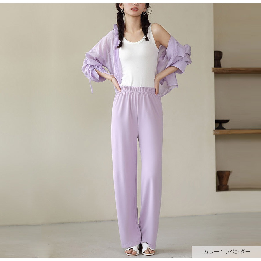ストレートパンツ ボトムス ロング丈 ルームウェア 軽い 肌触りよい ハイウエスト レディース 春 夏 秋 冬 新作 ブラック グレー ラベンダー アイボリー M L JOCOSA 6217