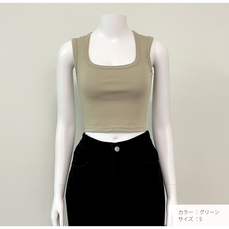 トップス ノースリーブ スクエアネック クロップド丈 インナー シンプル ベーシック 短丈 JOCOSA 7268