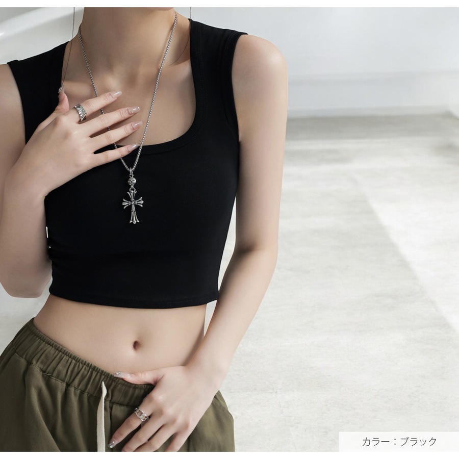 トップス ノースリーブ スクエアネック クロップド丈 インナー シンプル ベーシック 短丈 JOCOSA 7268