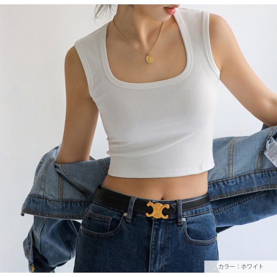 トップス ノースリーブ スクエアネック クロップド丈 インナー シンプル ベーシック 短丈 JOCOSA 7268