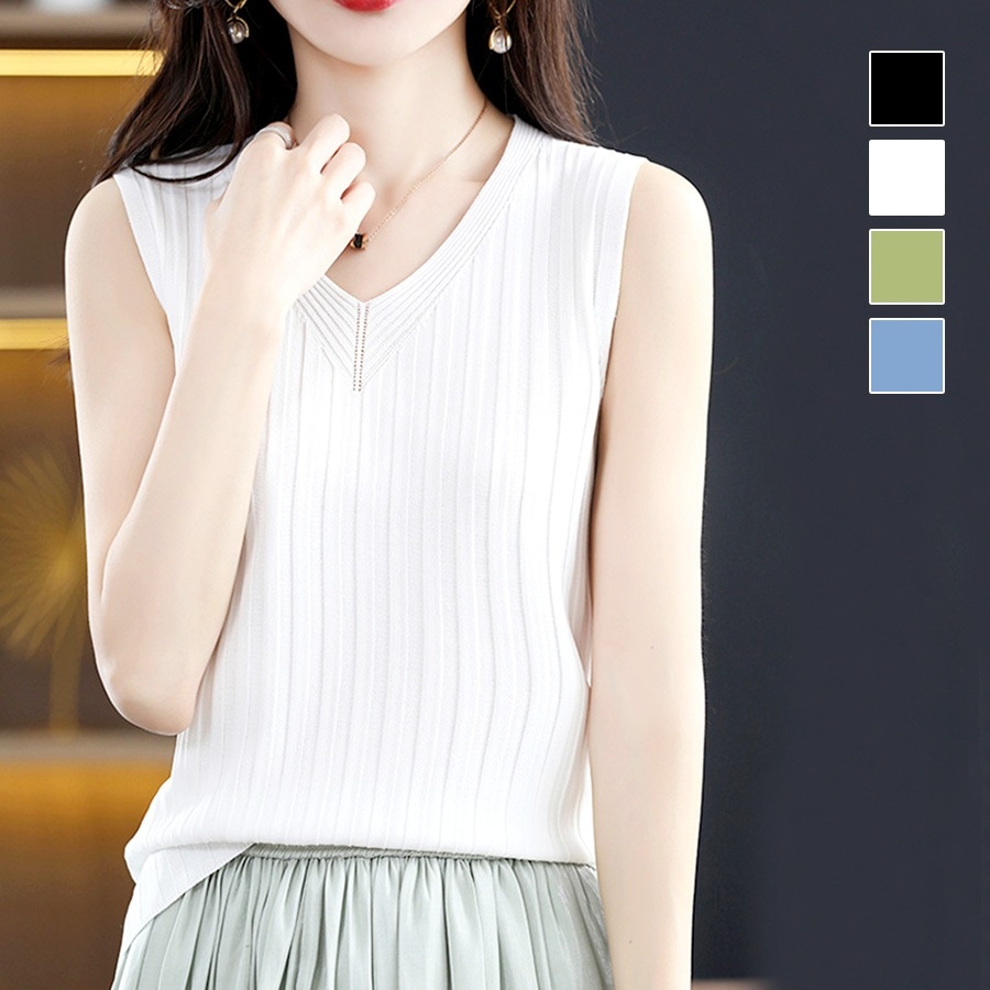 ノースリーブ タンクトップ 薄手 トップス インナー Vネック
