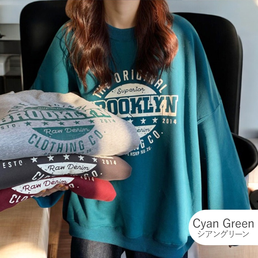 スウェット 裏起毛 ロゴ トレーナー トップス 長袖 韓国ファッション ストリート オーバーサイズ 大きいサイズ ギャル プルオーバー クルーネック レディース 秋 冬 新作 黒 ブラック グレー 灰 ワインレッド 赤 ベージュ 茶 グリーン 緑 ブルー 青 M L XL JOCOSA 7168