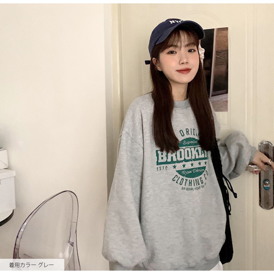 スウェット 裏起毛 ロゴ トレーナー トップス 長袖 韓国ファッション ストリート オーバーサイズ 大きいサイズ ギャル プルオーバー クルーネック レディース 秋 冬 新作 黒 ブラック グレー 灰 ワインレッド 赤 ベージュ 茶 グリーン 緑 ブルー 青 M L XL JOCOSA 7168