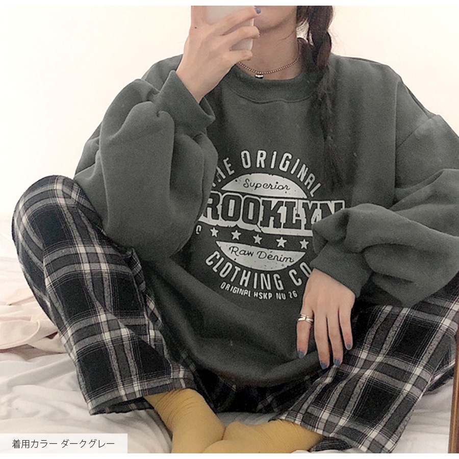 スウェット 裏起毛 ロゴ トレーナー トップス 長袖 韓国ファッション ストリート オーバーサイズ 大きいサイズ ギャル プルオーバー クルーネック レディース 秋 冬 新作 黒 ブラック グレー 灰 ワインレッド 赤 ベージュ 茶 グリーン 緑 ブルー 青 M L XL JOCOSA 7168