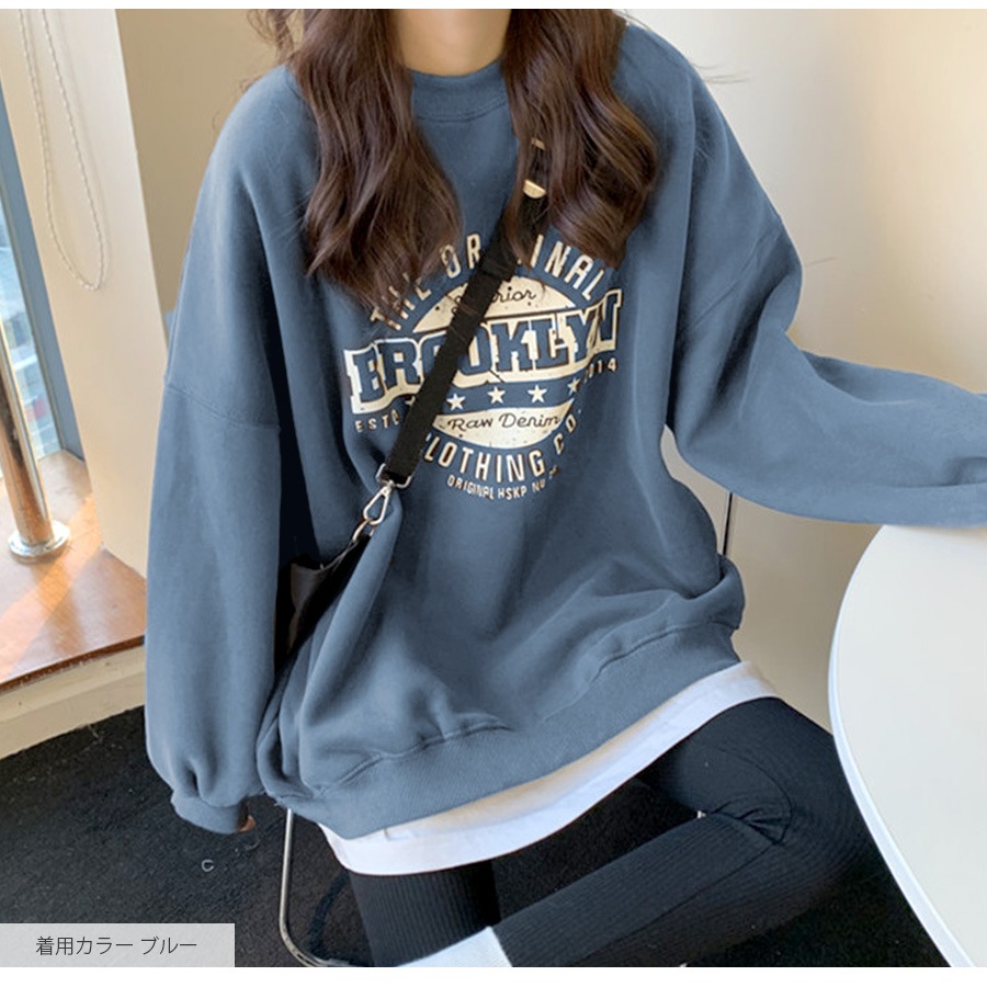 スウェット 裏起毛 ロゴ トレーナー トップス 長袖 韓国ファッション ストリート オーバーサイズ 大きいサイズ ギャル プルオーバー クルーネック レディース 秋 冬 新作 黒 ブラック グレー 灰 ワインレッド 赤 ベージュ 茶 グリーン 緑 ブルー 青 M L XL JOCOSA 7168