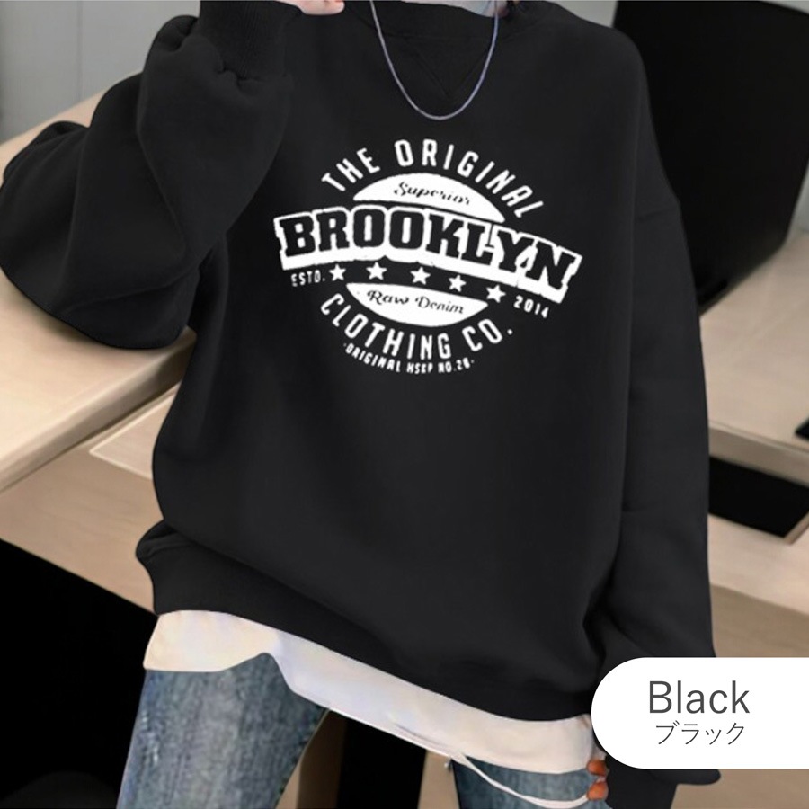 スウェット 裏起毛 ロゴ トレーナー トップス 長袖 韓国ファッション ストリート オーバーサイズ 大きいサイズ ギャル プルオーバー クルーネック レディース 秋 冬 新作 黒 ブラック グレー 灰 ワインレッド 赤 ベージュ 茶 グリーン 緑 ブルー 青 M L XL JOCOSA 7168