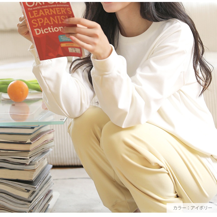 ルームウェア セットアップ 2点セット 長袖 パンツ 部屋着 あったか もちもち 無地 春 秋 冬 新作 レディース グリーン ラベンダー アイボリー M L JOCOSA 6219