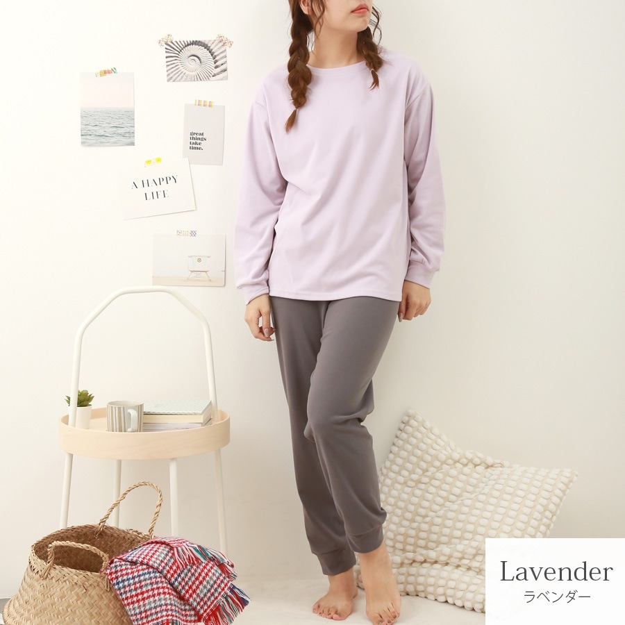 ルームウェア セットアップ 2点セット 長袖 パンツ 部屋着 あったか もちもち 無地 春 秋 冬 新作 レディース グリーン ラベンダー アイボリー M L JOCOSA 6219