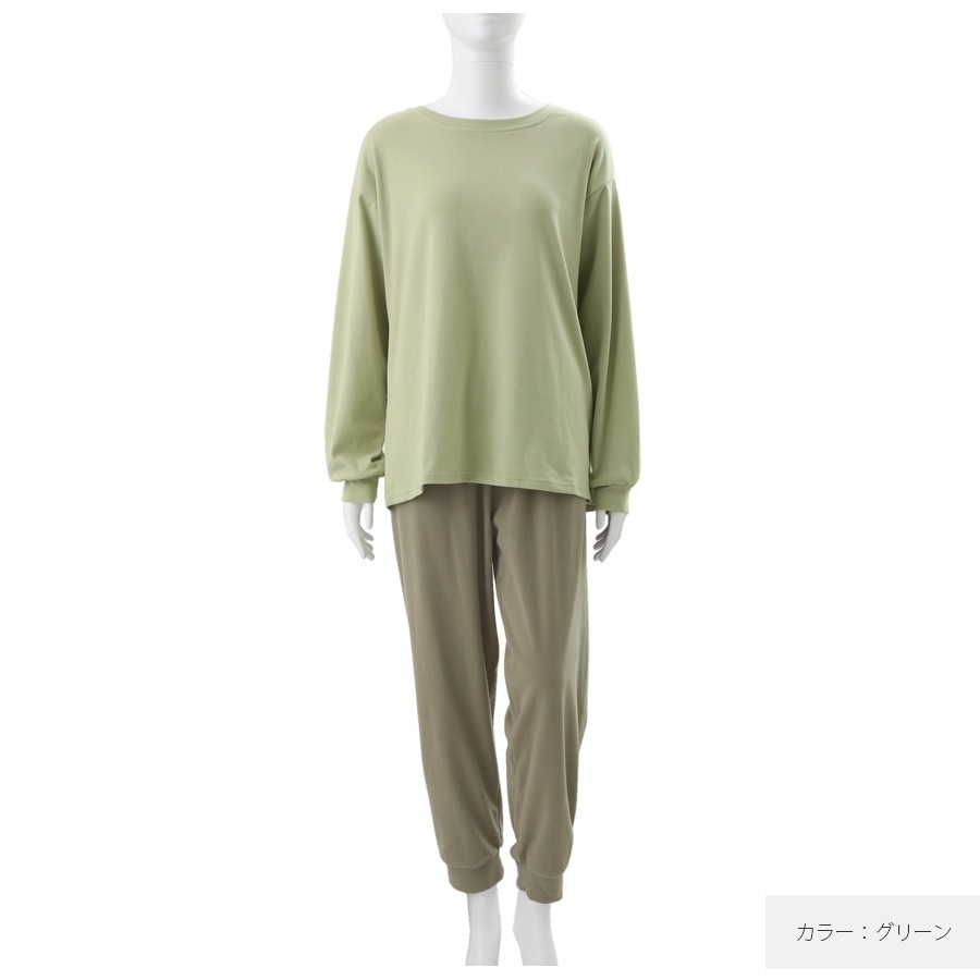 ルームウェア セットアップ 2点セット 長袖 パンツ 部屋着 あったか もちもち 無地 春 秋 冬 新作 レディース グリーン ラベンダー アイボリー M L JOCOSA 6219