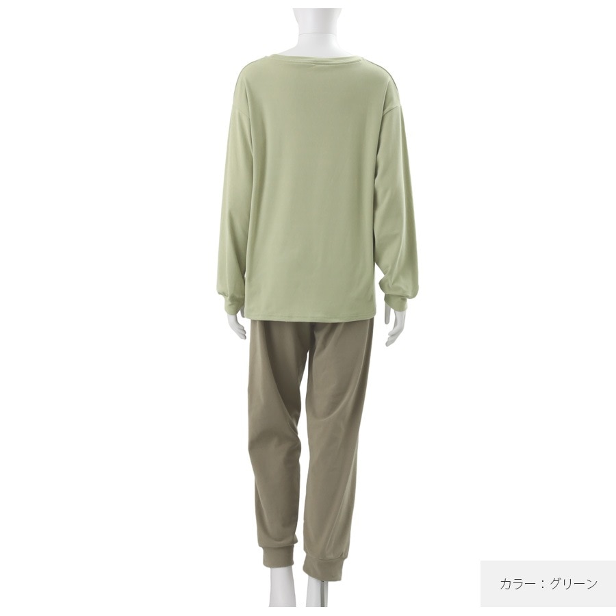 ルームウェア セットアップ 2点セット 長袖 パンツ 部屋着 あったか もちもち 無地 春 秋 冬 新作 レディース グリーン ラベンダー アイボリー M L JOCOSA 6219