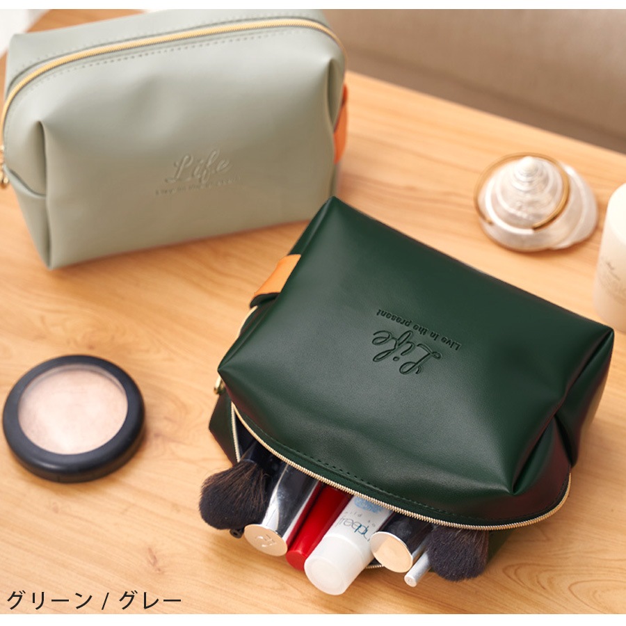 化粧ポーチ メイクポーチ 小物入れ 携帯用 大容量 化粧品 コスメ 収納 リップ メイク道具 旅行 ペンケース おしゃれ かわいい シンプル 持ち運び PUレザー 合皮 春 夏 秋 冬 新作 ピンク グリーン グレー JOCOSA 9022