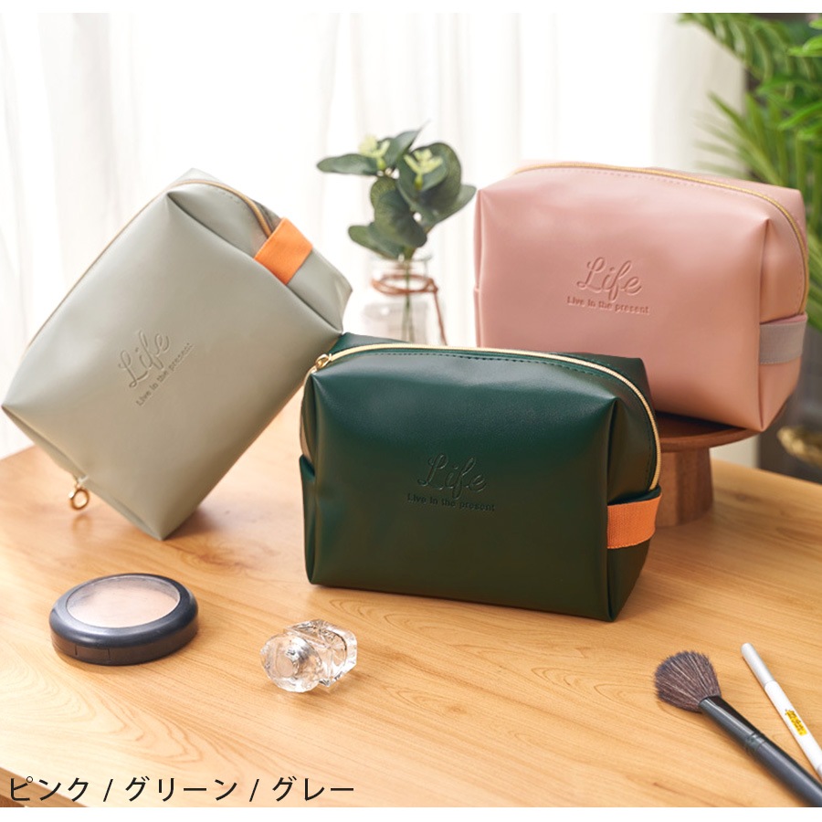 化粧ポーチ メイクポーチ 小物入れ 携帯用 大容量 化粧品 コスメ 収納 リップ メイク道具 旅行 ペンケース おしゃれ かわいい シンプル 持ち運び PUレザー 合皮 春 夏 秋 冬 新作 ピンク グリーン グレー JOCOSA 9022