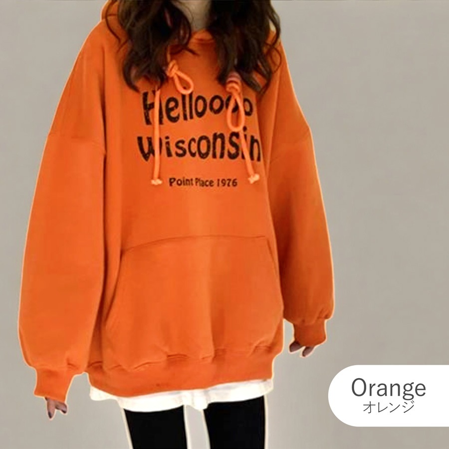 パーカー 裏起毛 ロゴ スウェット フード トレーナー トップス 長袖 韓国ファッション ストリート カジュアル オーバーサイズ 大きいサイズ ギャル プルオーバー レディース 秋 冬 新作 ブラック ダークグレー オレンジ M L XL JOCOSA 7169