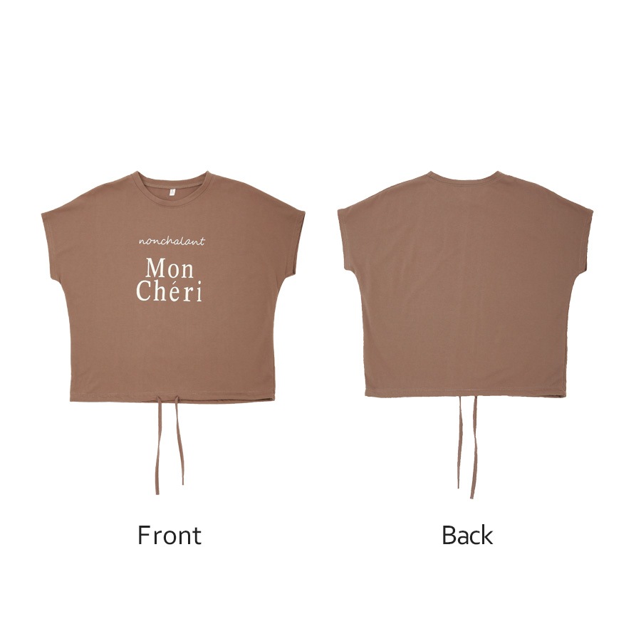 ロゴT 裾ドロスト ルーズ 半袖 ゆったり 2WAY Tシャツ トップス 韓国ファッション レディース 春 夏 秋 新作 ブラック ホワイト モカ M L XL JOCOSA 7204