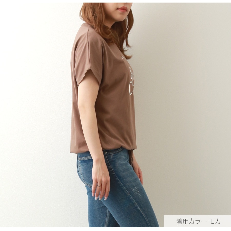 ビジュー ルーズ Tシャツ 2色 モノトーン トップス 韓国 nr9657 ロゴT 裾ドロスト ルーズ 半袖 ゆったり 2WAY Tシャツ トップス