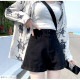 ショートパンツ デニム ハイウエスト ダブルボタン ロールアップ ポケット カジュアル シンプル セクシー ストリート 無地 アウトドア お出かけ デート 韓国ファッション レディース 新作 春 夏 秋 ブラック 黒 ホワイト 白 ダークグレー ブルー 青 S M L XL JOCOSA 9101
