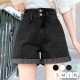 ショートパンツ デニム ハイウエスト ダブルボタン ロールアップ ポケット カジュアル シンプル セクシー ストリート 無地 アウトドア お出かけ デート 韓国ファッション レディース 新作 春 夏 秋 ブラック 黒 ホワイト 白 ダークグレー ブルー 青 S M L XL JOCOSA 9101