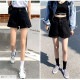 ショートパンツ デニム ハイウエスト ダブルボタン ロールアップ ポケット カジュアル シンプル セクシー ストリート 無地 アウトドア お出かけ デート 韓国ファッション レディース 新作 春 夏 秋 ブラック 黒 ホワイト 白 ダークグレー ブルー 青 S M L XL JOCOSA 9101