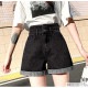 ショートパンツ デニム ハイウエスト ダブルボタン ロールアップ ポケット カジュアル シンプル セクシー ストリート 無地 アウトドア お出かけ デート 韓国ファッション レディース 新作 春 夏 秋 ブラック 黒 ホワイト 白 ダークグレー ブルー 青 S M L XL JOCOSA 9101