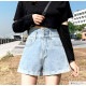 ショートパンツ デニム ハイウエスト ダブルボタン ロールアップ ポケット カジュアル シンプル セクシー ストリート 無地 アウトドア お出かけ デート 韓国ファッション レディース 新作 春 夏 秋 ブラック 黒 ホワイト 白 ダークグレー ブルー 青 S M L XL JOCOSA 9101