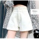 ショートパンツ デニム ハイウエスト ダブルボタン ロールアップ ポケット カジュアル シンプル セクシー ストリート 無地 アウトドア お出かけ デート 韓国ファッション レディース 新作 春 夏 秋 ブラック 黒 ホワイト 白 ダークグレー ブルー 青 S M L XL JOCOSA 9101
