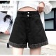 ショートパンツ デニム ハイウエスト ダブルボタン ロールアップ ポケット カジュアル シンプル セクシー ストリート 無地 アウトドア お出かけ デート 韓国ファッション レディース 新作 春 夏 秋 ブラック 黒 ホワイト 白 ダークグレー ブルー 青 S M L XL JOCOSA 9101