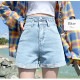 ショートパンツ デニム ハイウエスト ダブルボタン ロールアップ ポケット カジュアル シンプル セクシー ストリート 無地 アウトドア お出かけ デート 韓国ファッション レディース 新作 春 夏 秋 ブラック 黒 ホワイト 白 ダークグレー ブルー 青 S M L XL JOCOSA 9101