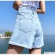 ショートパンツ デニム ハイウエスト ダブルボタン ロールアップ ポケット カジュアル シンプル セクシー ストリート 無地 アウトドア お出かけ デート 韓国ファッション レディース 新作 春 夏 秋 ブラック 黒 ホワイト 白 ダークグレー ブルー 青 S M L XL JOCOSA 9101