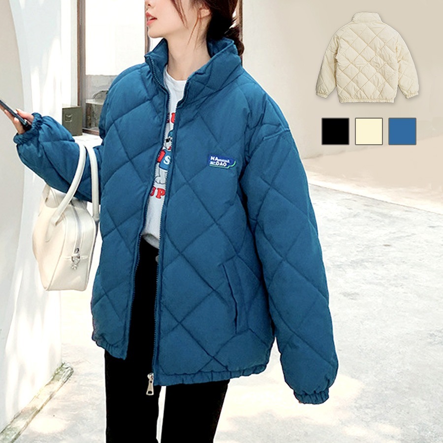 ダウン アウター ブルゾン ダウンジャケット キルティング コート ショート丈 長袖 中綿 あったか 羽織 冬 秋 春 オフィス カジュアル ストリート レトロ 韓国ファッション 大人 レディース 新作 ブラック アイボリー ブルー S M L JOCOSA 8394