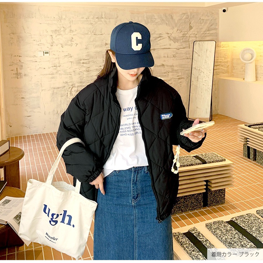 ダウン アウター ブルゾン ダウンジャケット キルティング コート ショート丈 長袖 中綿 あったか 羽織 冬 秋 春 オフィス カジュアル ストリート レトロ 韓国ファッション 大人 レディース 新作 ブラック アイボリー ブルー S M L JOCOSA 8394